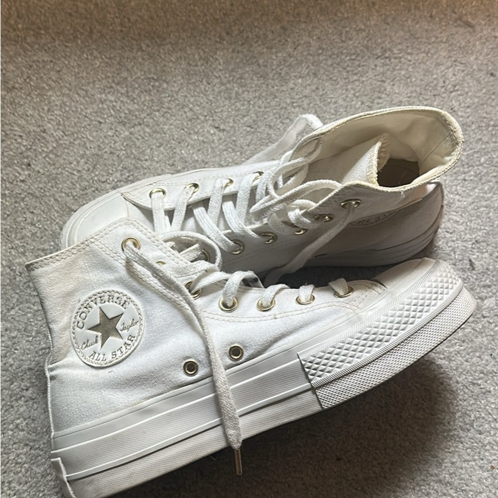 Converse High-Top Sneakers in White Canvas with Gold Detail